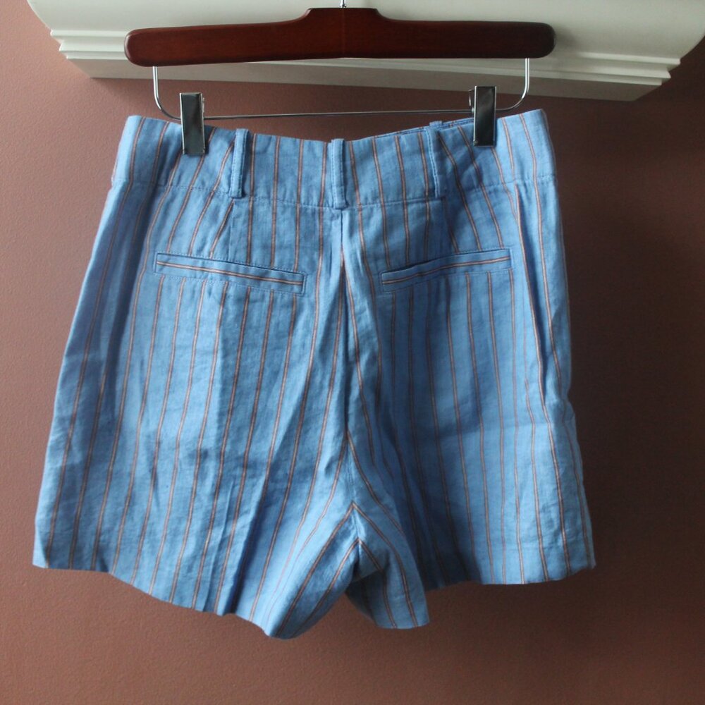 NWT Madewell Linen Blend Striped Pintuck Shorts Blue size 2 - Picture 2 of 4